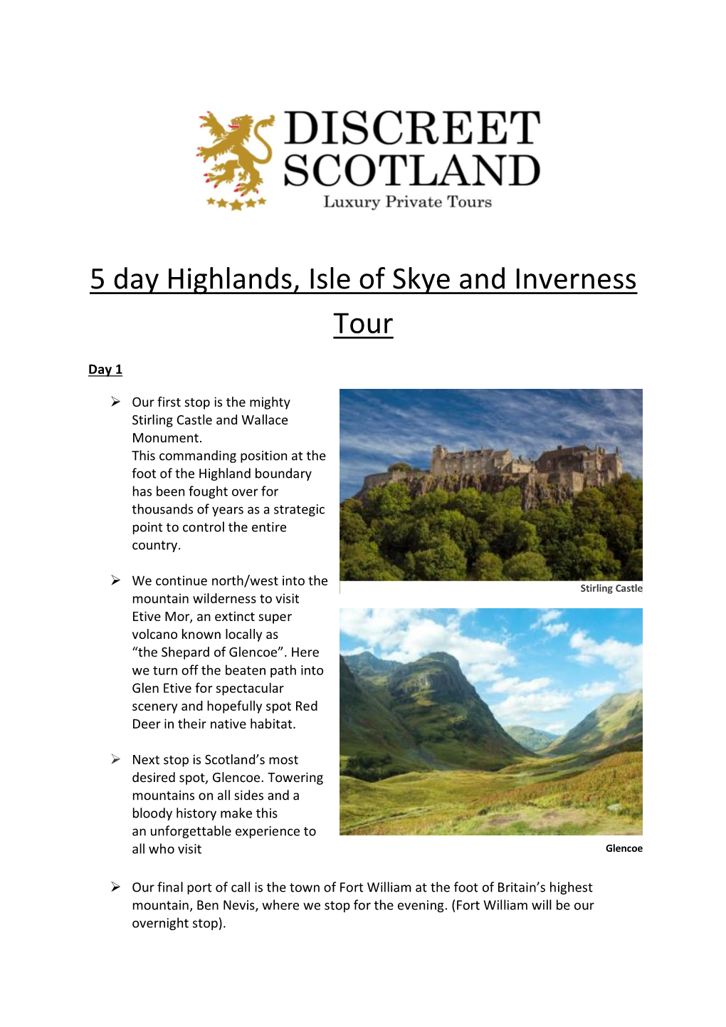 5 Day Highlands, Isle of Skye and Inverness Tour