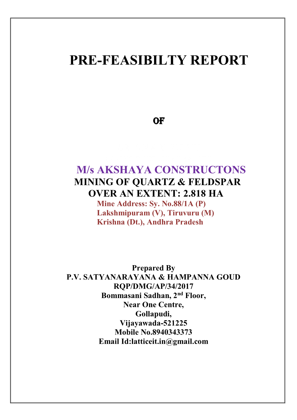 Pre-Feasibilty Report