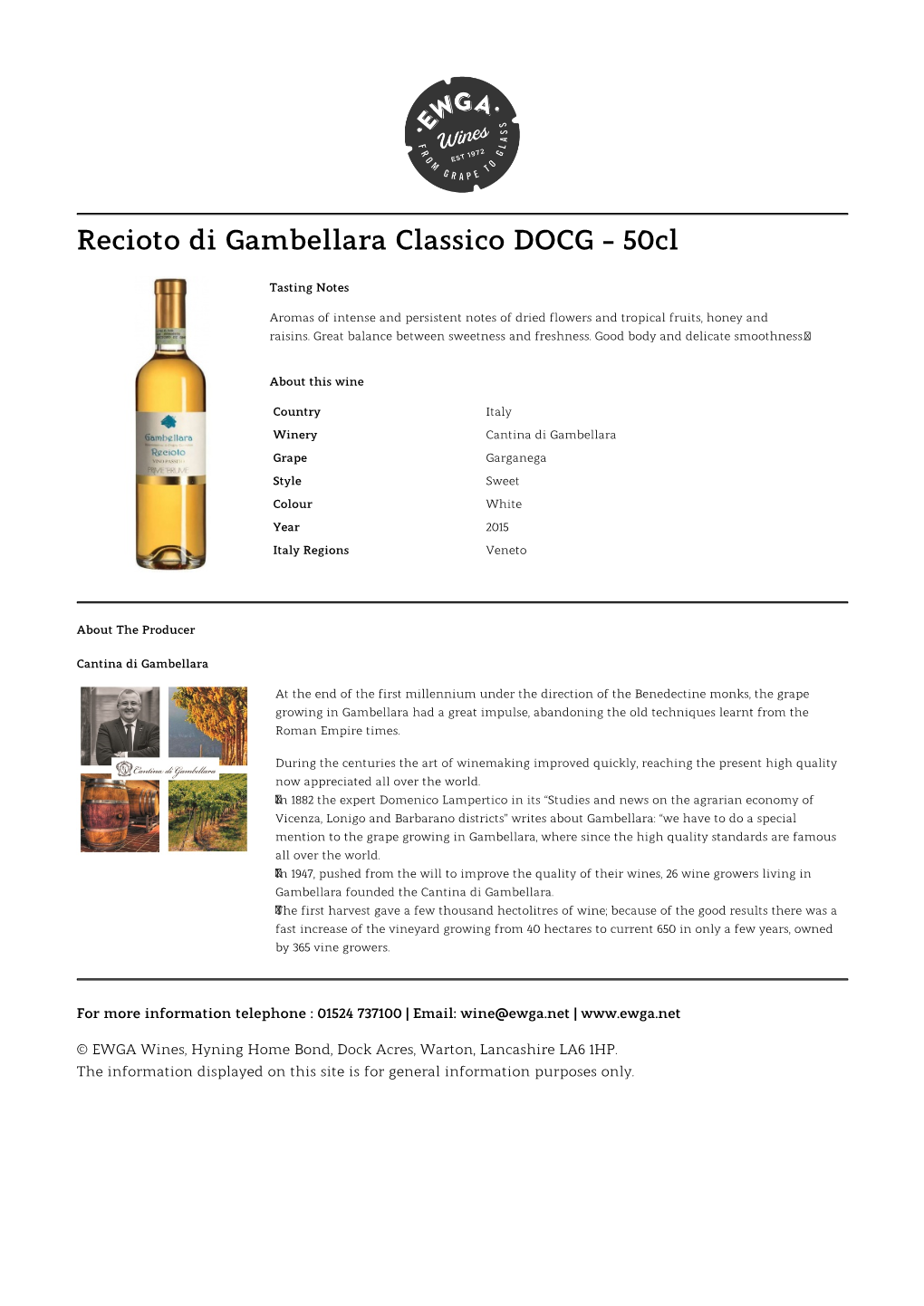 Recioto Di Gambellara Classico DOCG - 50Cl