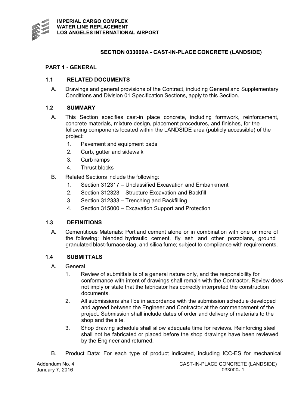 Section 033000A - Cast-In-Place Concrete (Landside)