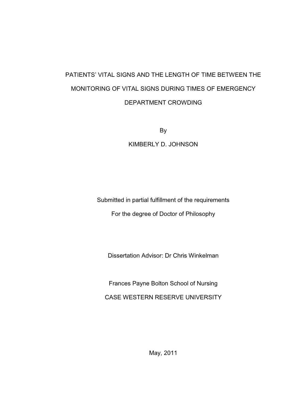 Patients‟ Vital Signs and the Length of Time Between The