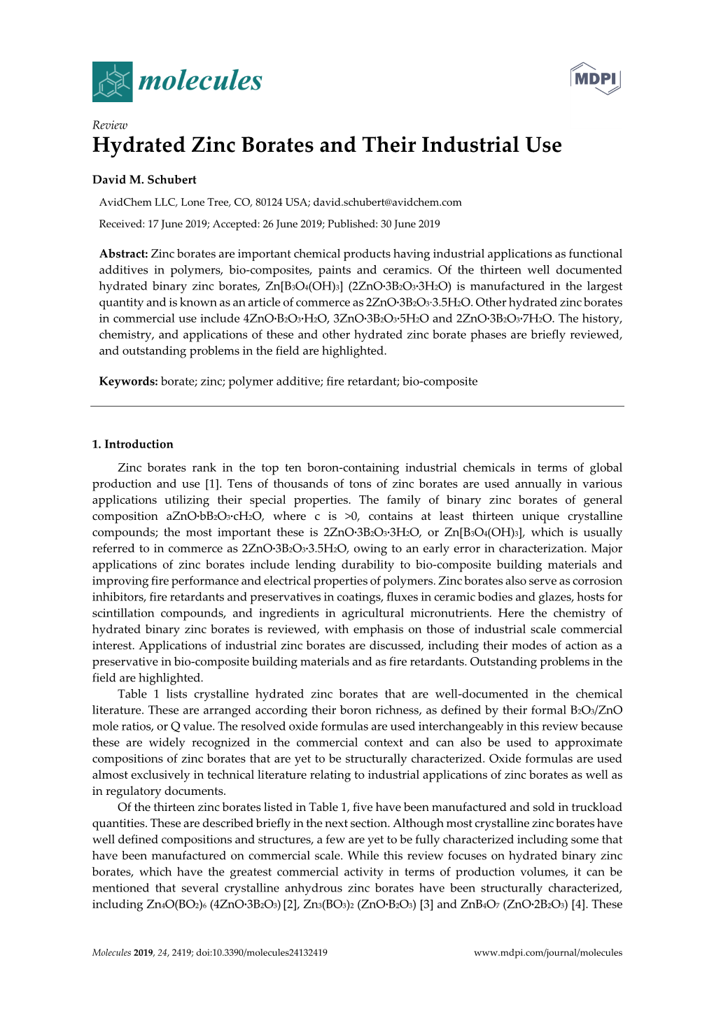 Hydrated Zinc Borates and Their Industrial Use