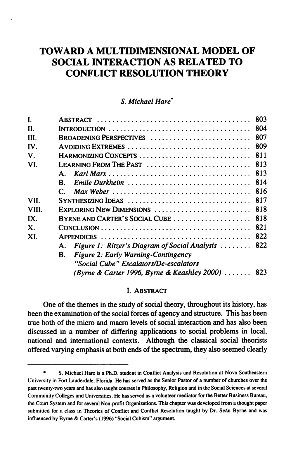 Toward a Multidimensional Model of Social Interaction As Related to Conflict Resolution Theory