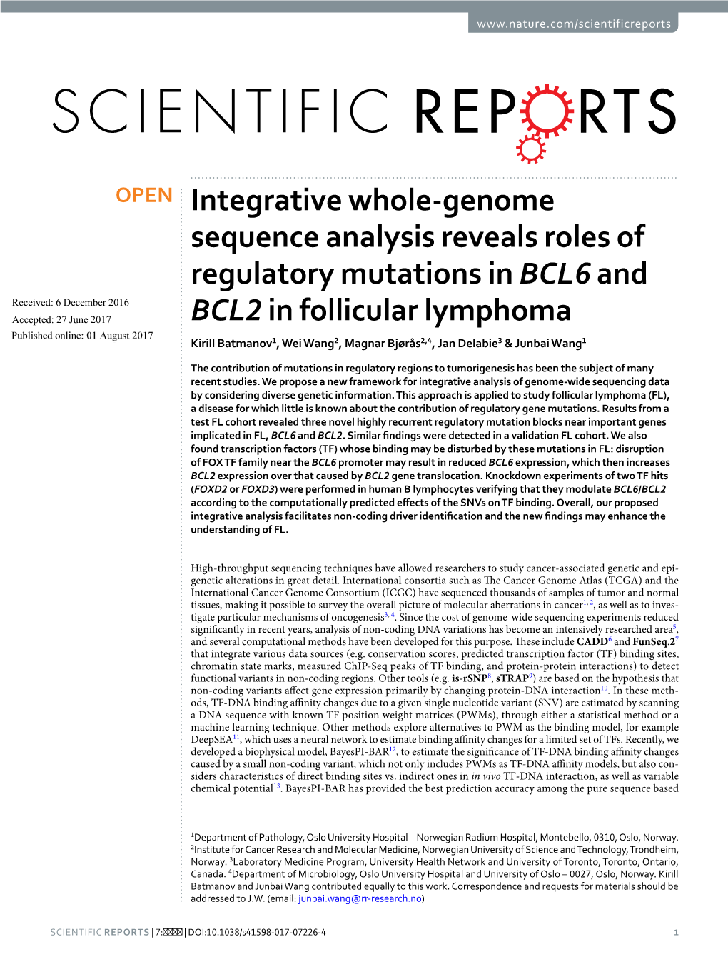 Integrative Whole-Genome Sequence Analysis Reveals Roles of Regulatory