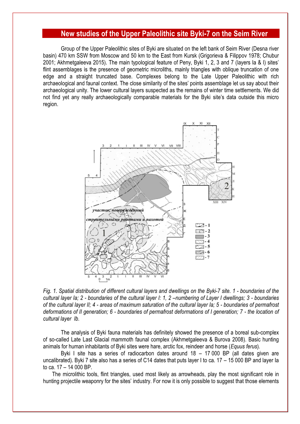 New Studies of the Upper Paleolithic Site Byki-7 on the Seim River