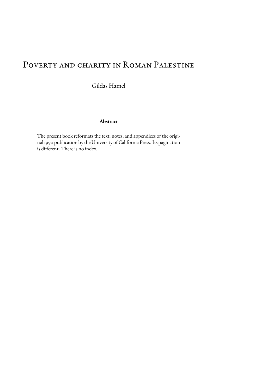 Poverty and Charity in Roman Palestine