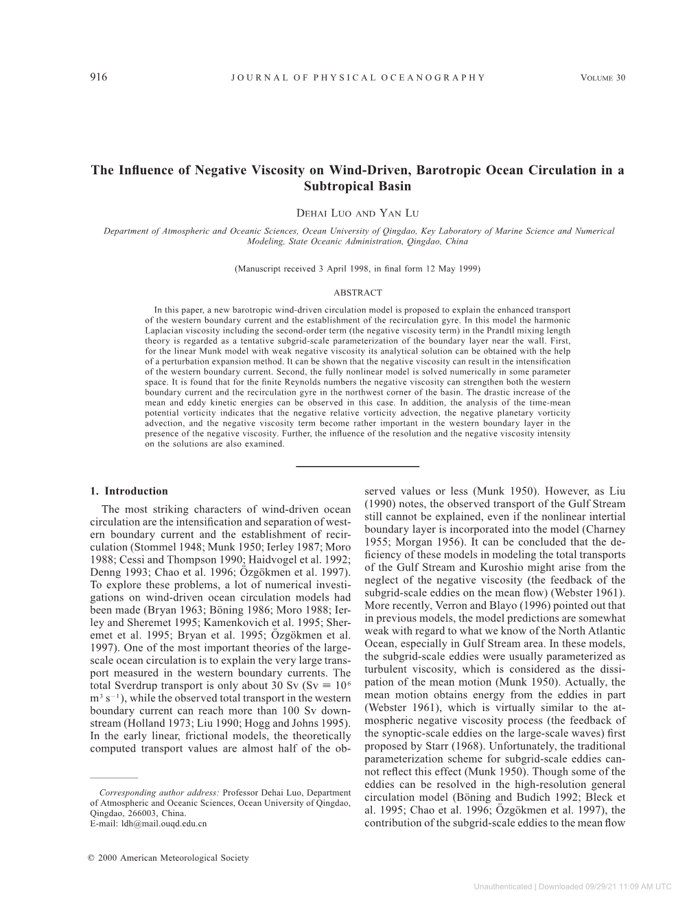 The Influence of Negative Viscosity on Wind-Driven, Barotropic Ocean