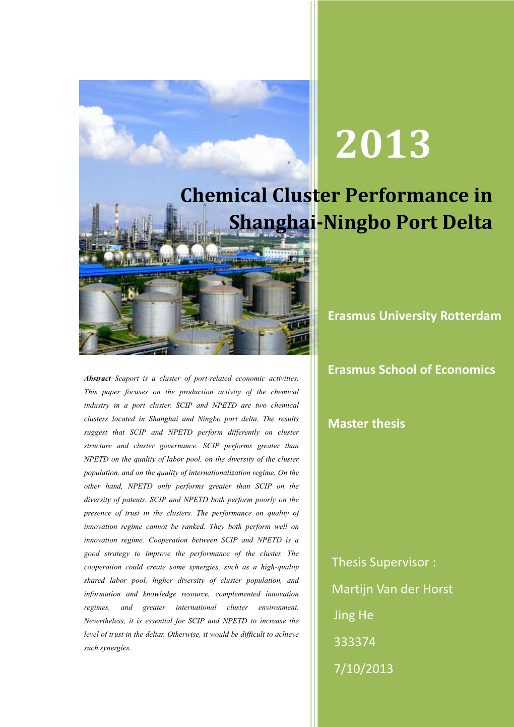 Chemical Cluster Performance in Shanghai-Ningbo Port Delta