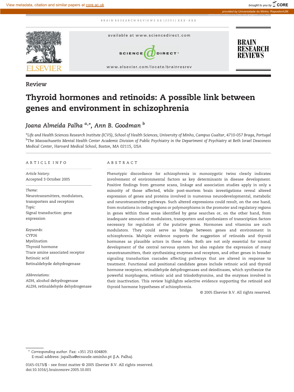 ARTICLE in PRESS Brought to You by CORE Provided by Universidade Do Minho: Repositorium BRESR-100377; No