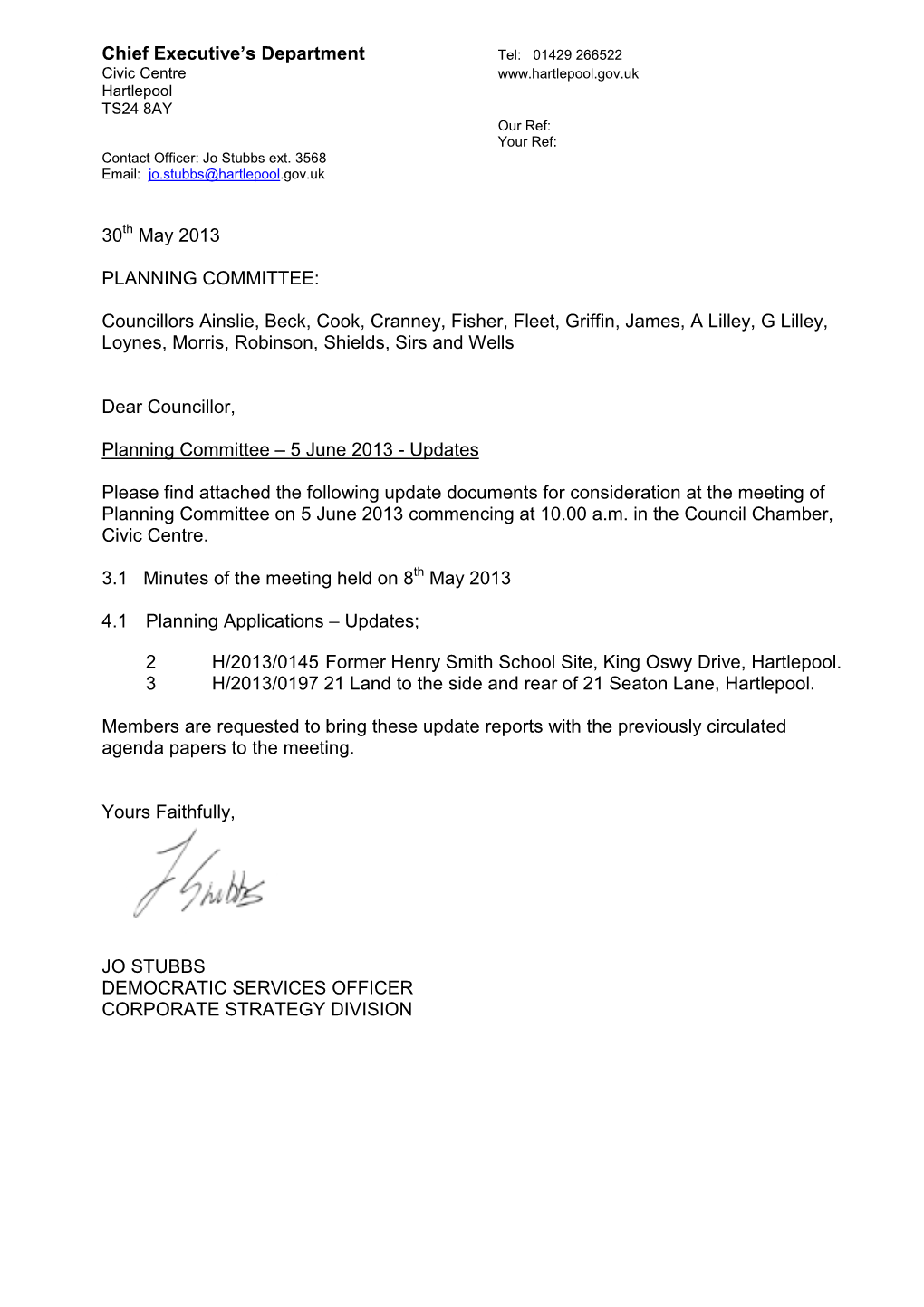 Chief Executive's Department 30 May 2013