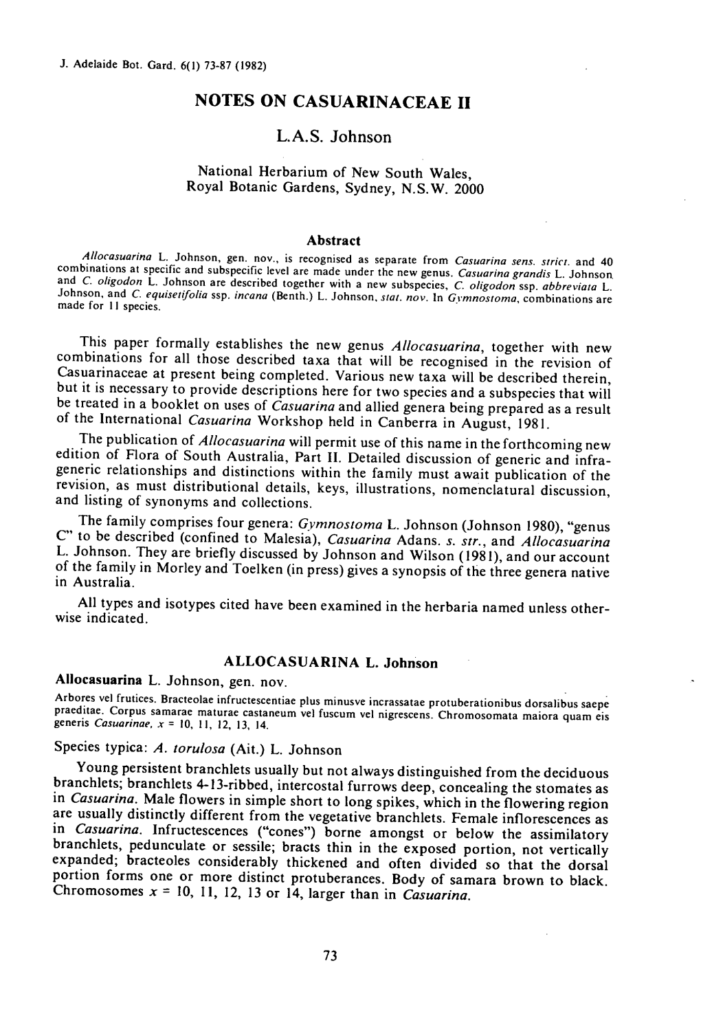 NOTES on CASUARINACEAE II L.A.S. Johnson