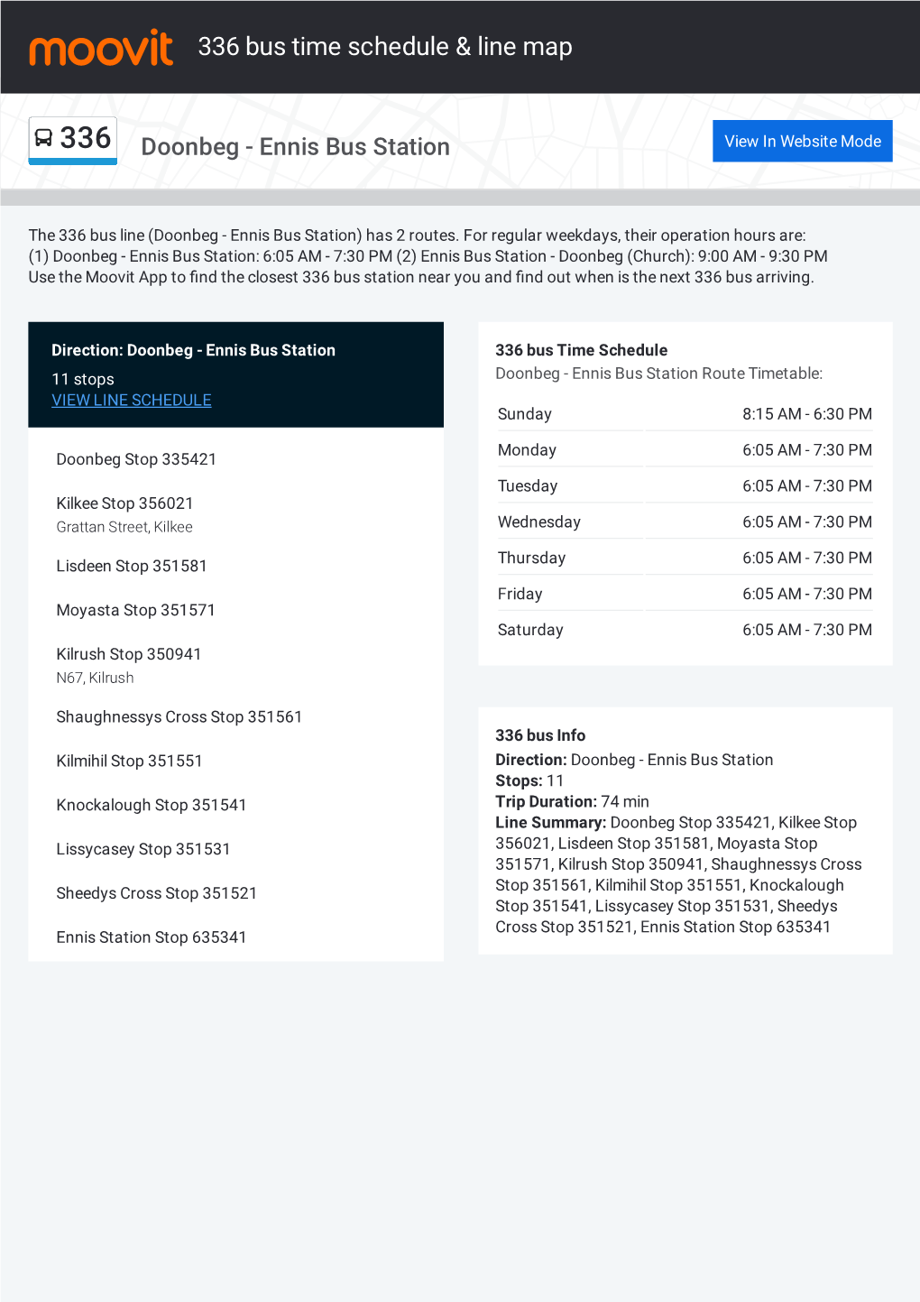 336 Bus Time Schedule & Line Route