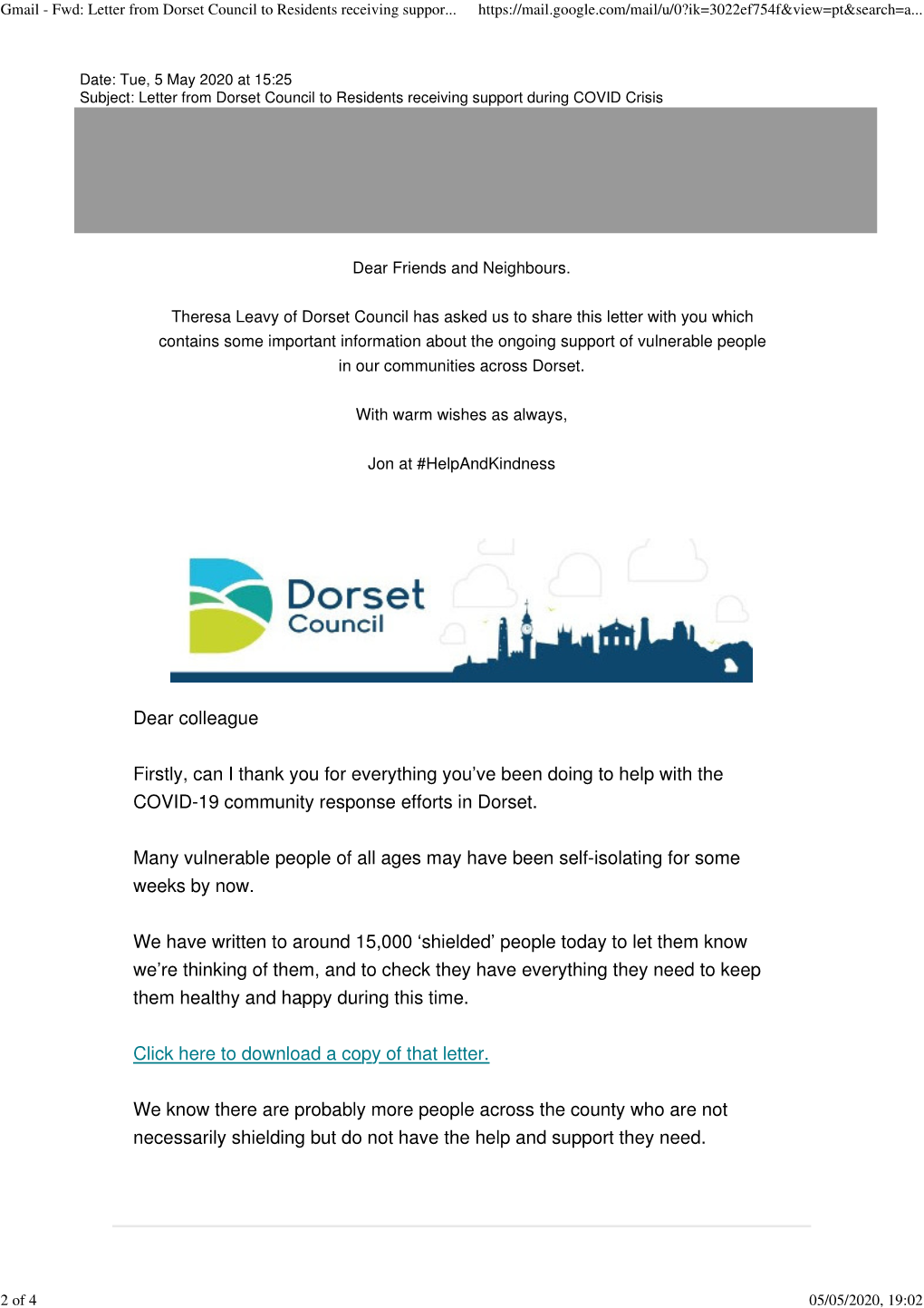 Gmail - Fwd: Letter from Dorset Council to Residents Receiving Suppor