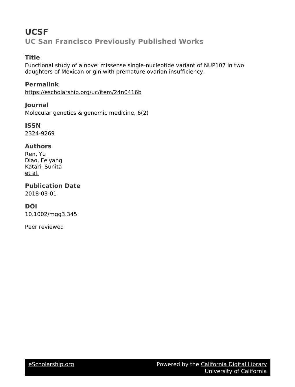 Functional Study of a Novel Missense Single‐Nucleotide Variant Of