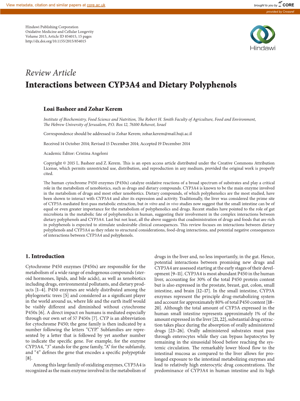 Review Article Interactions Between CYP3A4 and Dietary Polyphenols