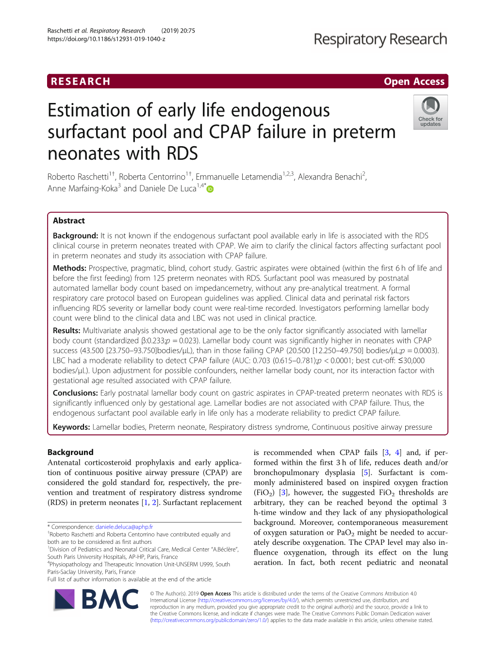 Estimation of Early Life Endogenous Surfactant Pool and CPAP Failure In