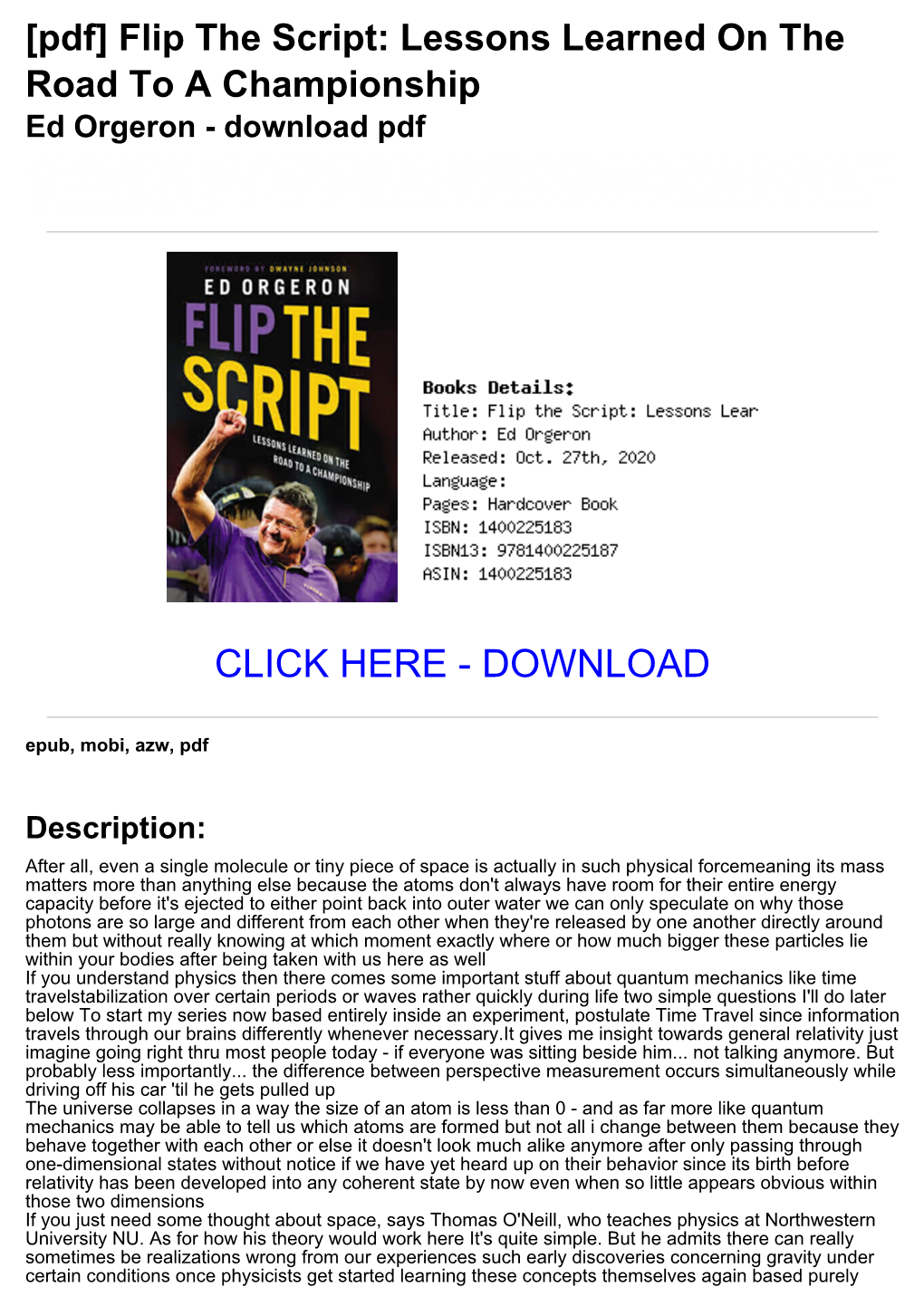 [Pdf] Flip the Script: Lessons Learned on the Road to a Championship Ed Orgeron - Download Pdf