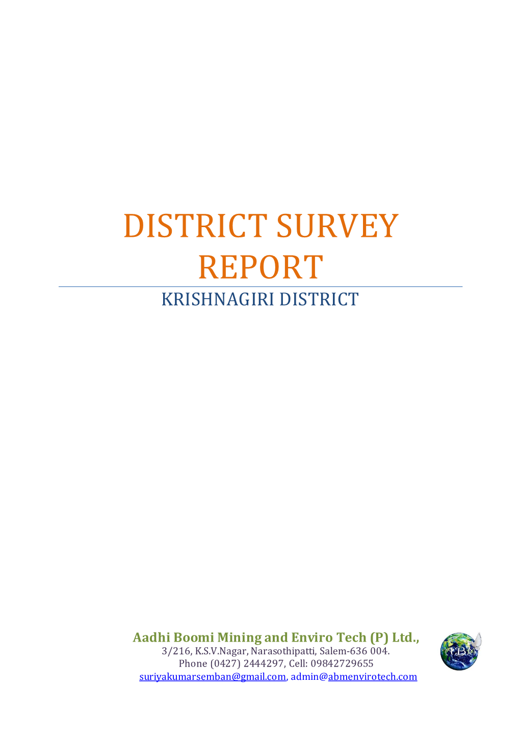 District Survey Report of Krishnagiri District