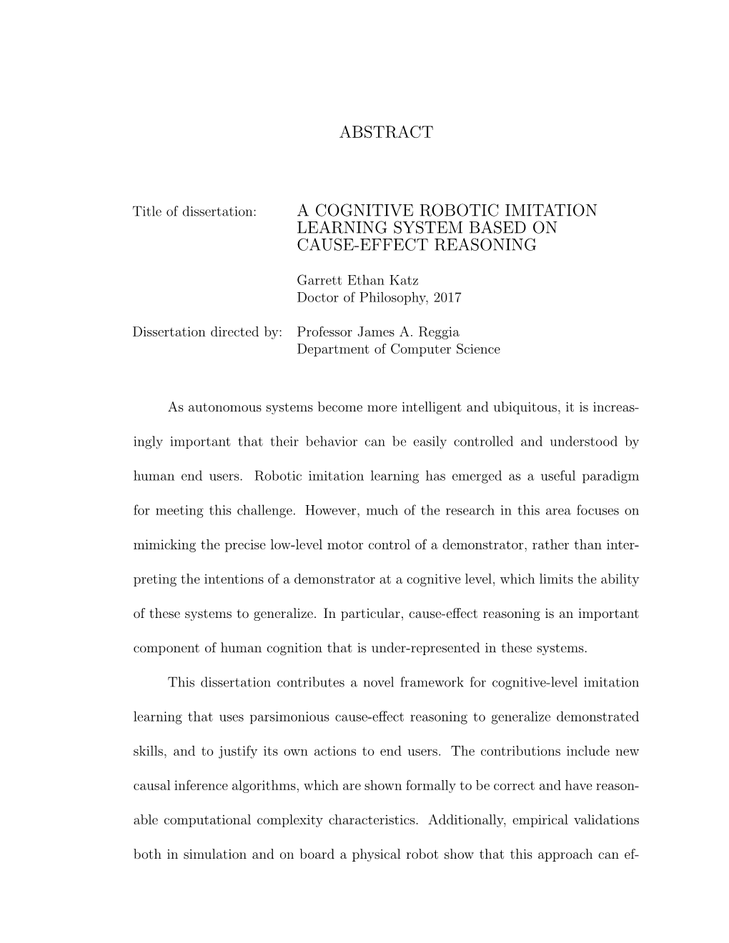 Abstract a Cognitive Robotic Imitation Learning System