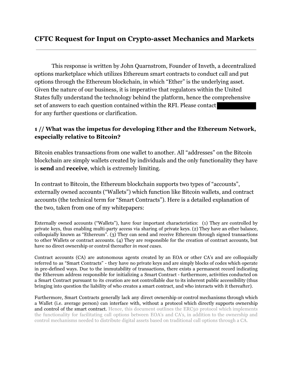 CFTC Request for Input on Crypto-Asset Mechanics and Markets