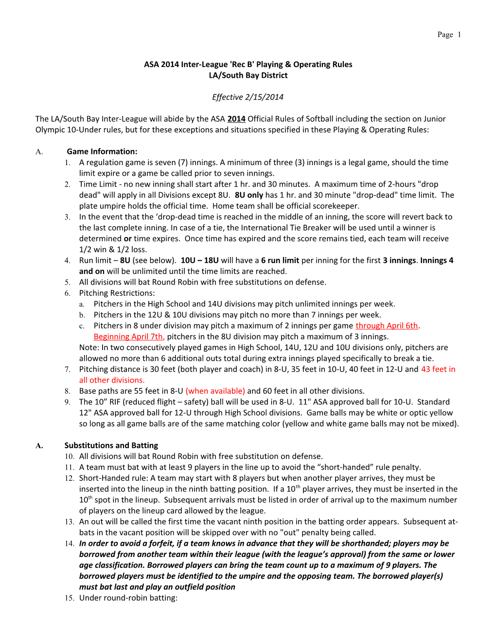 ASA 2001 Inter-League 'Rec B' Playing & Operating Rules