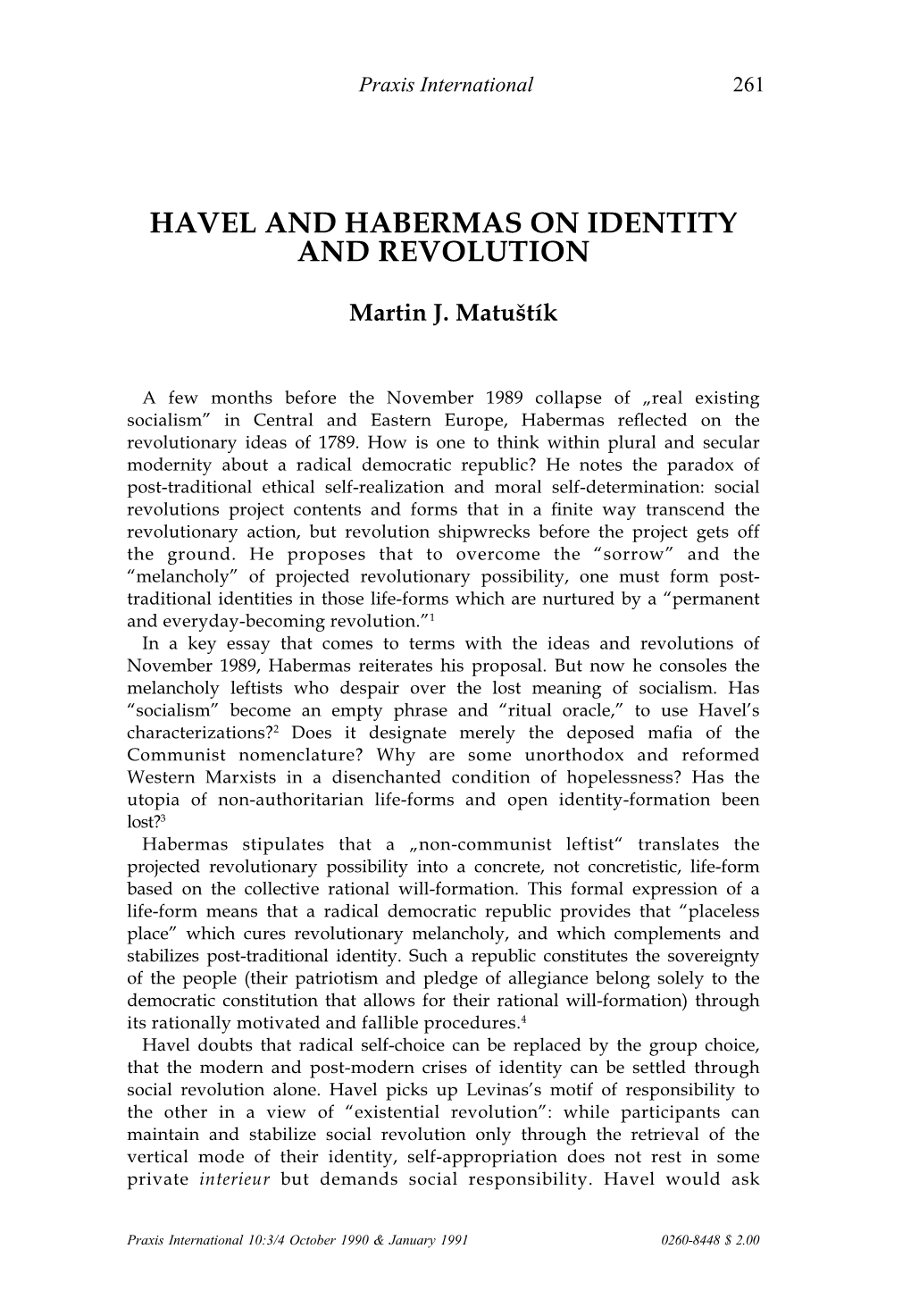 Havel and Habermas on Identity and Revolution