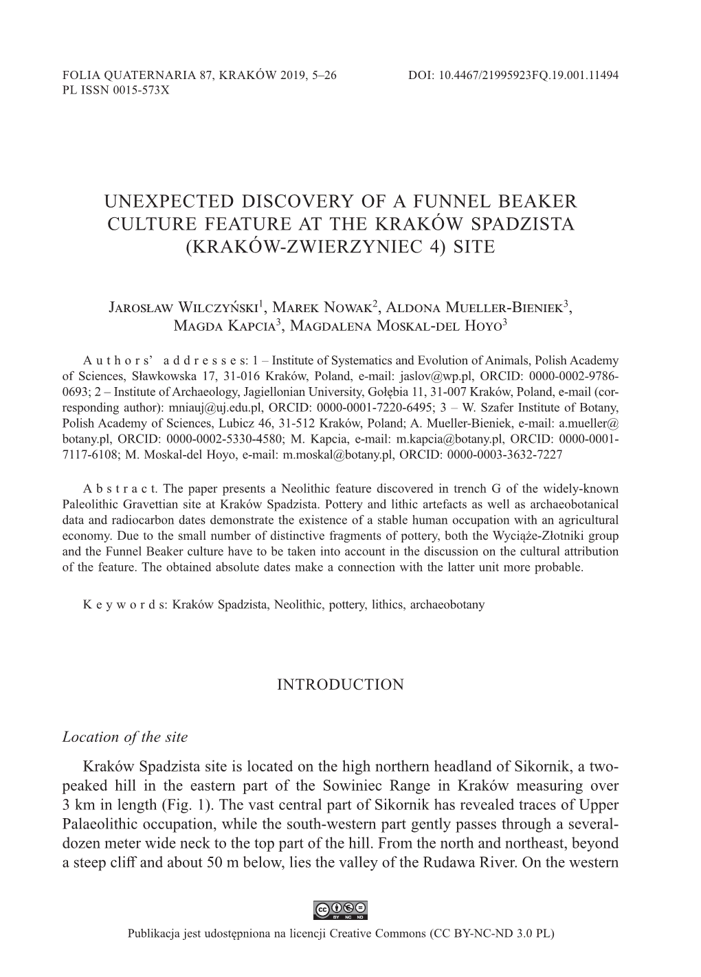 Unexpected Discovery of a Funnel Beaker Culture Feature at the Kraków Spadzista (Kraków-Zwierzyniec 4) Site