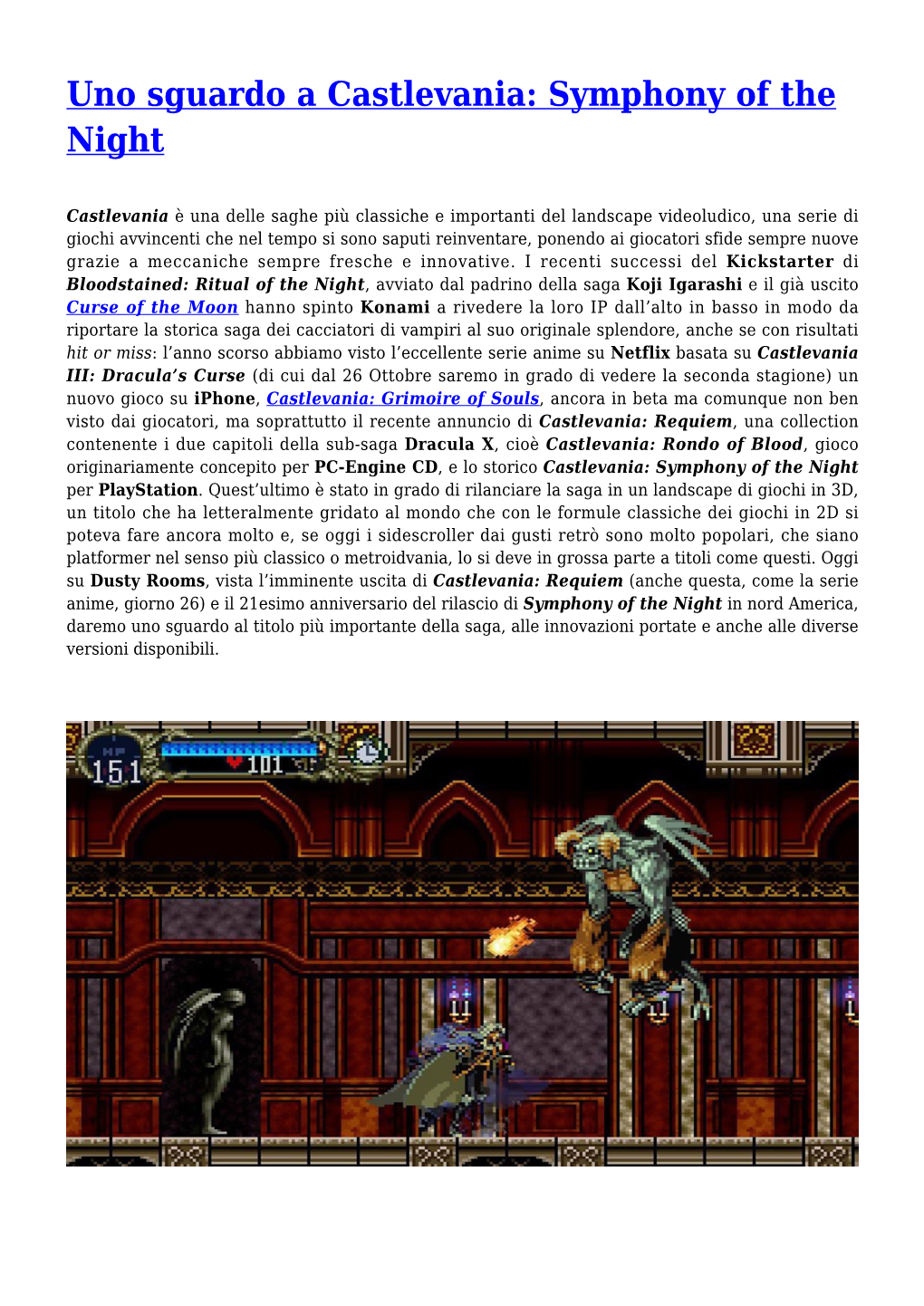 Uno Sguardo a Castlevania: Symphony of the Night,Bloodstained