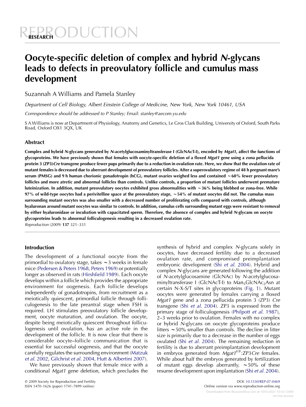 Oocyte-Specific Deletion of Complex and Hybrid N-Glycans Leads To