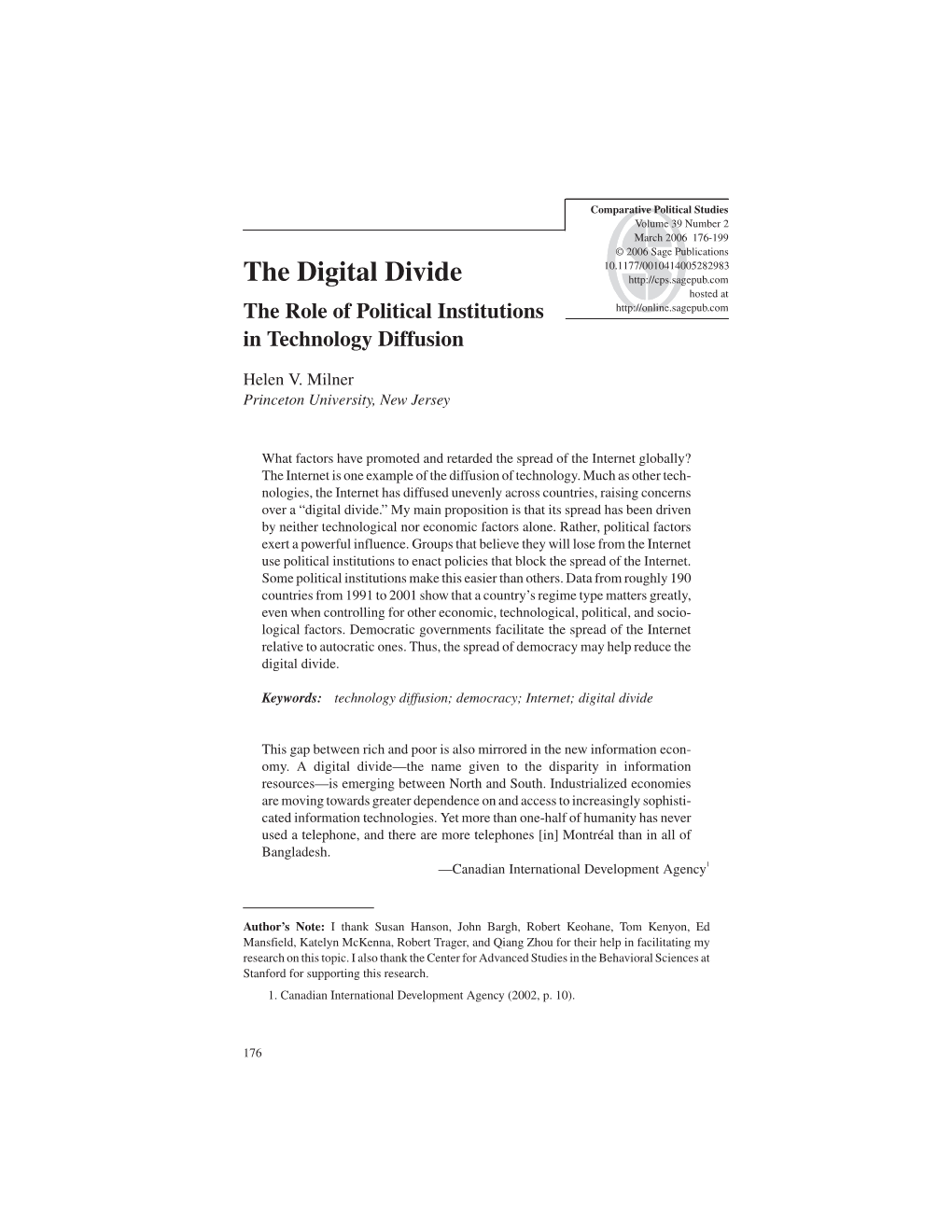 The Digital Divide Hosted at the Role of Political Institutions in Technology Diffusion