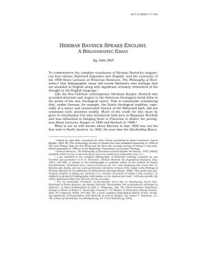 Herman Bavinck Speaks English: a Bibliographic Essay