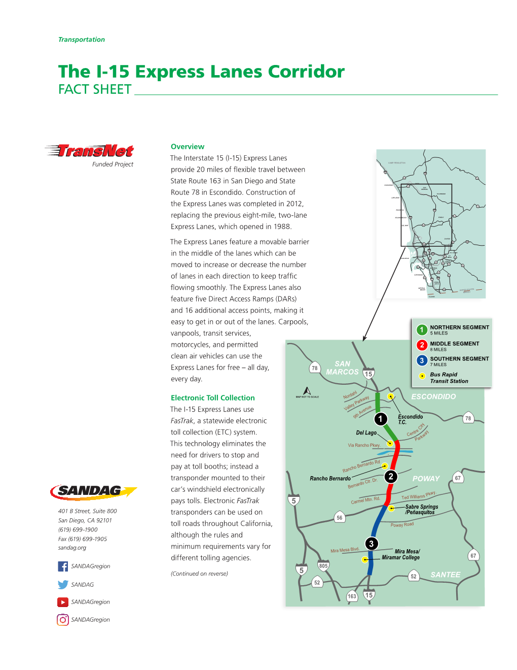 The I-15 Express Lanes Corridor FACT SHEET