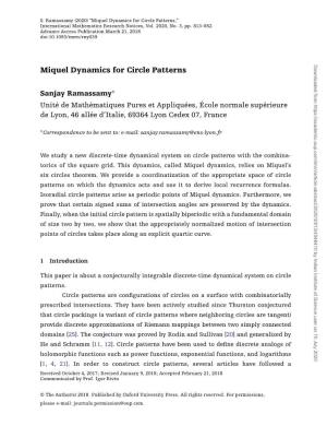 Miquel Dynamics for Circle Patterns,” International Mathematics Research Notices, Vol