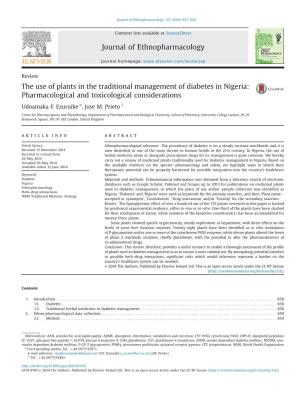 The Use of Plants in the Traditional Management of Diabetes in Nigeria: Pharmacological and Toxicological Considerations