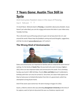 7 Years Gone: Austin Tice Still in Syria and More Press Freedom News in This Issue of Pressing