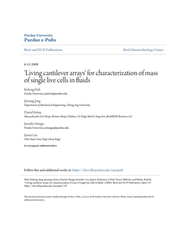 For Characterization of Mass of Single Live Cells in Fluids Kidong Park Purdue University, Park35@Purdue.Edu