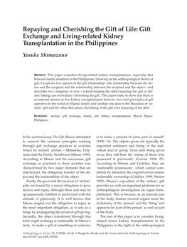 Gift Exchange and Living-Related Kidney Transplantation in the Philippines
