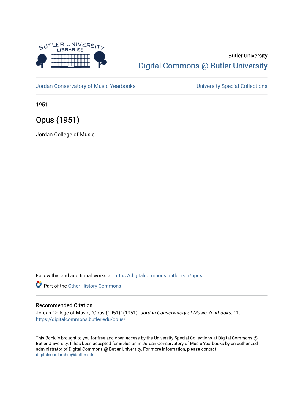 Digital Commons @ Butler University Opus (1951)