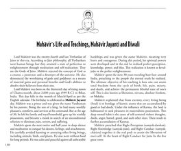 Mahävir's Life and Teachings, Mahävir Jayanti and Diwali