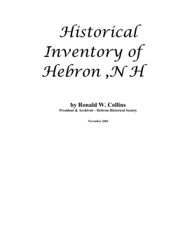 Historical Inventory of Hebron ,N H