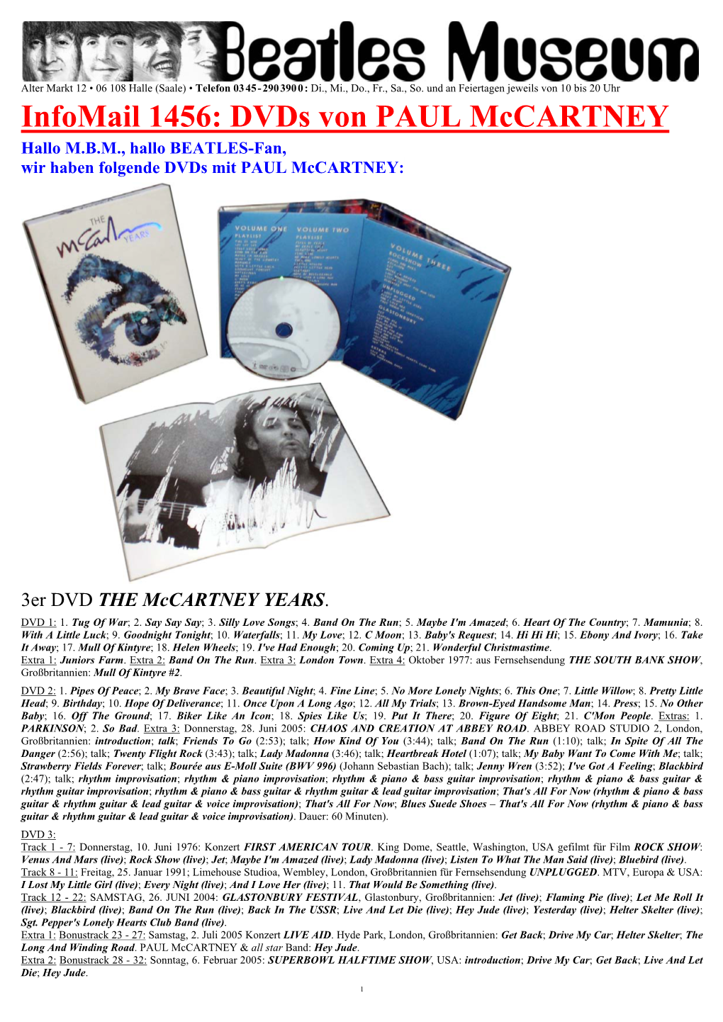 Infomail 1456: Dvds Von PAUL Mccartney