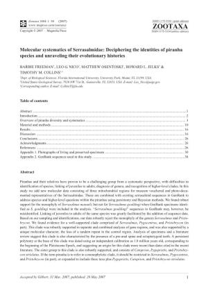 Zootaxa,Molecular Systematics of Serrasalmidae