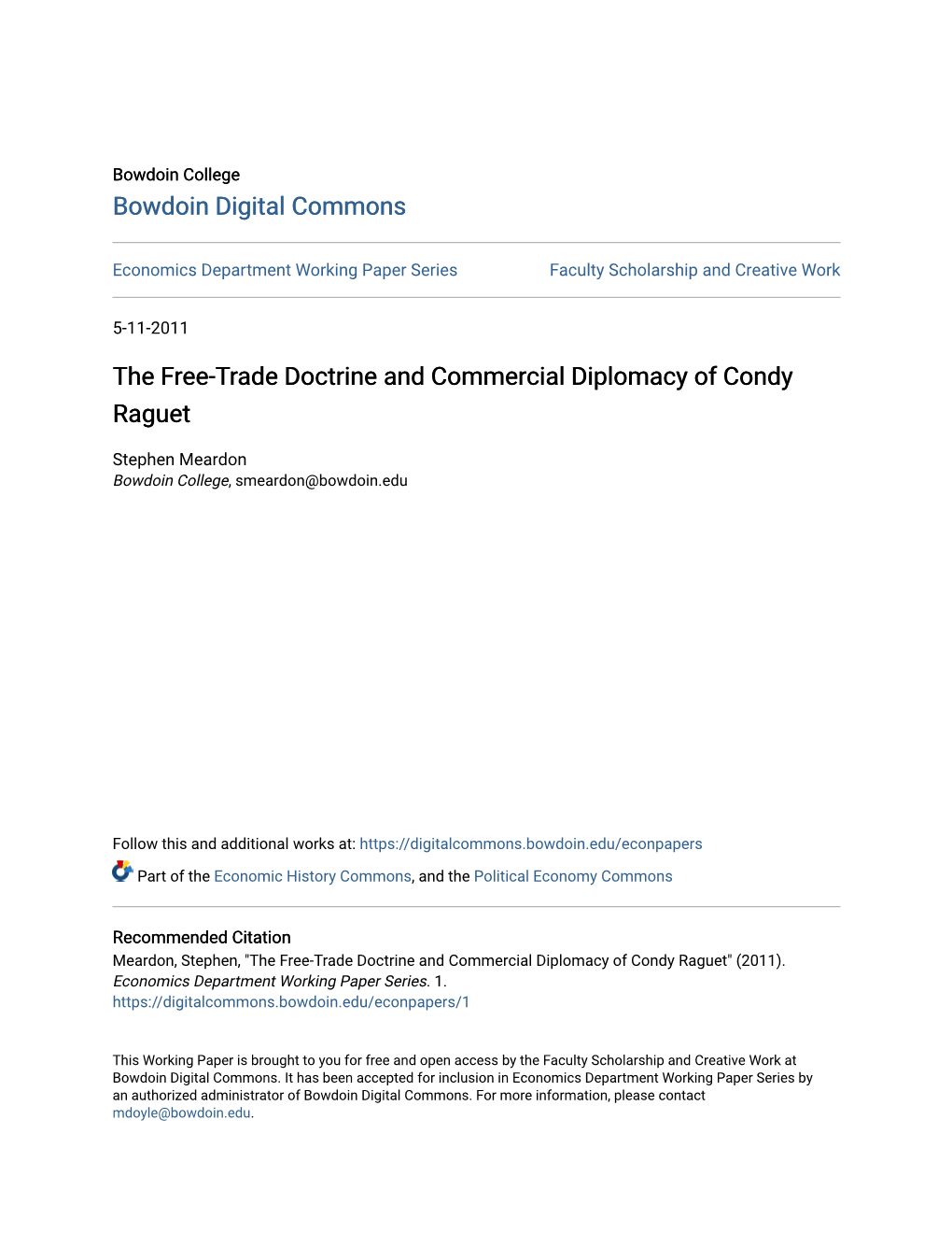 The Free-Trade Doctrine and Commercial Diplomacy of Condy Raguet