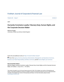 Fiduciary Duty, Human Rights, and the Corporate Decision Maker