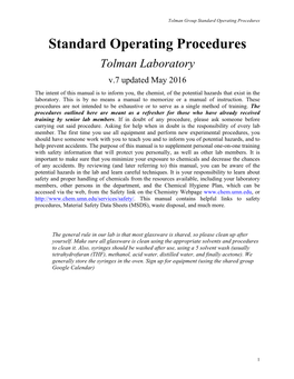 Standard Operating Procedures Standard Operating Procedures Tolman Laboratory