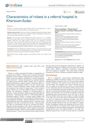 Characteristics of Rickets in a Referral Hospital in Khartoum-Sudan