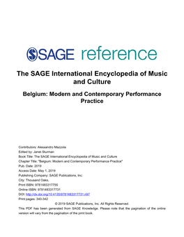 Belgium: Modern and Contemporary Performance Practice