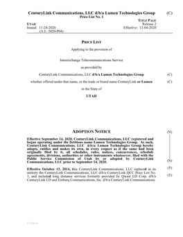 Centurylink Communications, LLC D/B/A Lumen Technologies Group (C) Price List No