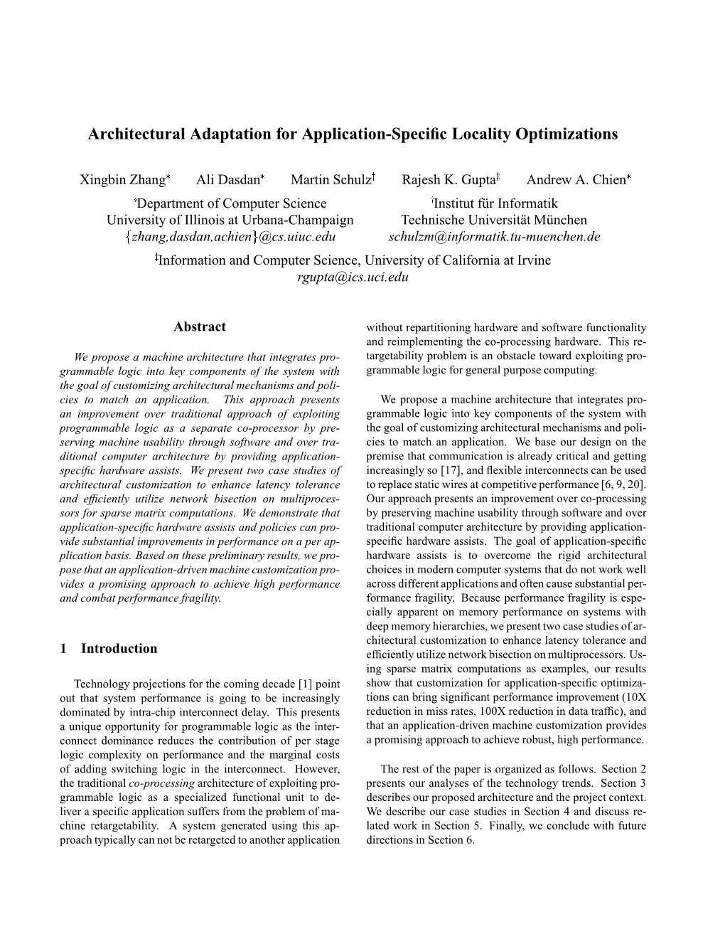 Architectural Adaptation for Application-Specific Locality