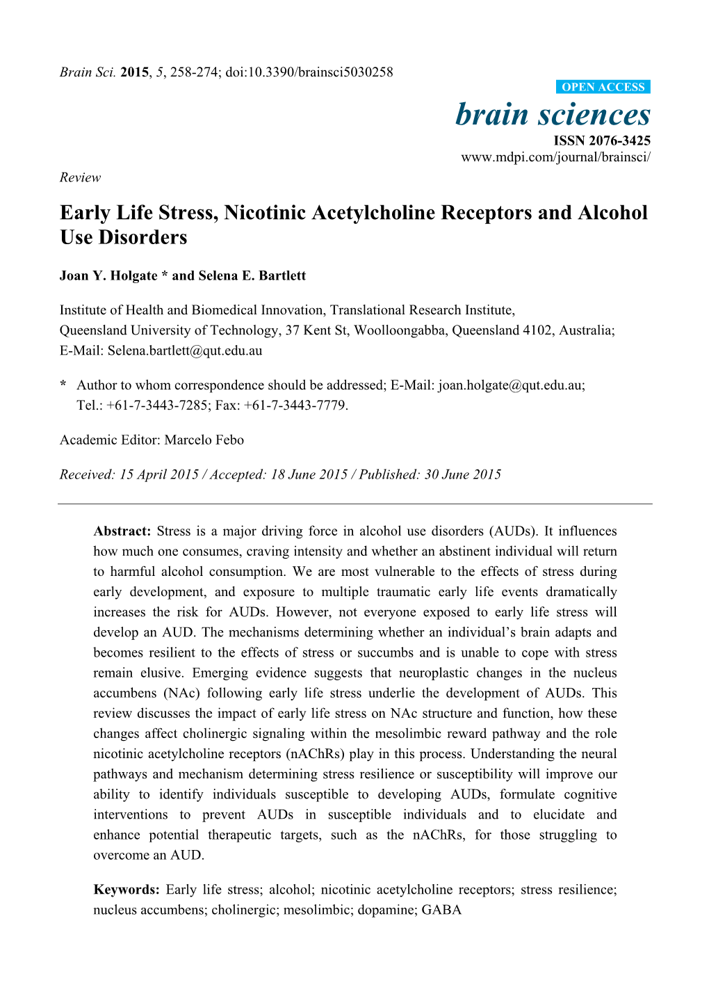 Early Life Stress, Nicotinic Acetylcholine Receptors and Alcohol Use Disorders